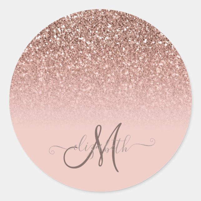 Sticker Rond Moderne Monogramme Ombre Pailleté Séquins Froid (Devant)