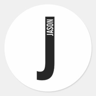Sticker Rond Moderne Monogramme Personnalisé Gras et Nom