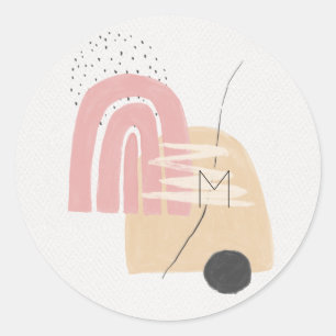 Sticker Rond Moderne Monogramme Rose Pâle Arc-en-Ciel