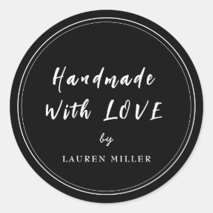 Sticker Rond Moderne noir et blanc fait main avec amour