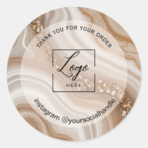 Moderne nom de logo personnalisé beige blanc merci