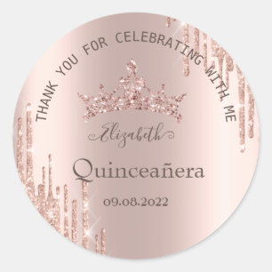 Sticker Rond Moderne paillettes qui dégoulinent Rose Gold Quinc