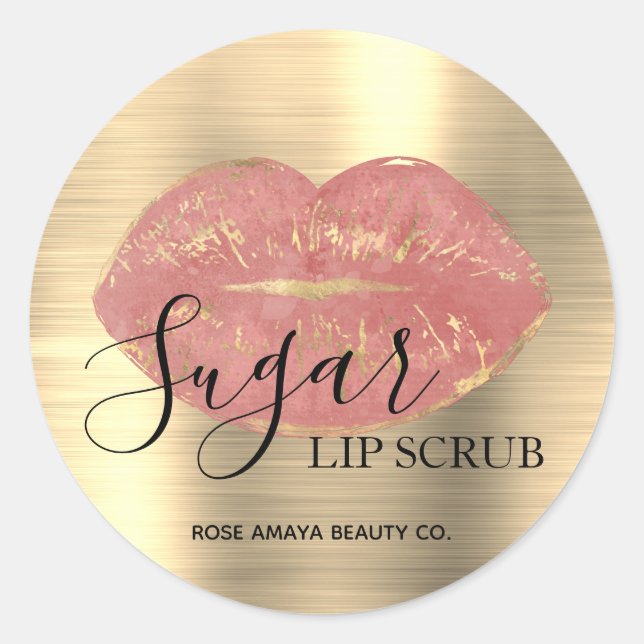 Sticker Rond Moderne Pink Gold Sugar Lip Scrub Faux Metallic (Devant)
