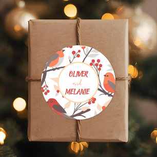 Sticker Rond Moderne Red Berry vacances Oiseau personnalisé