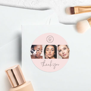 Sticker Rond Moderne Remerciement De Maquillage Photo Script Ro