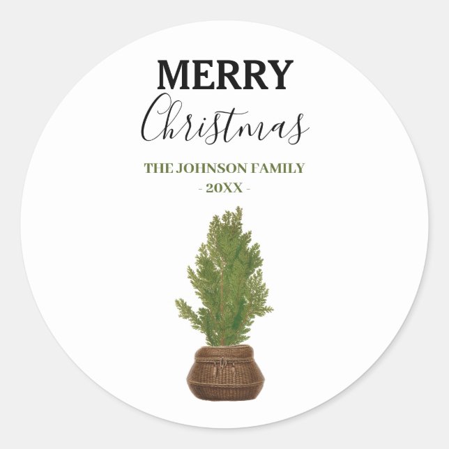 Sticker Rond Moderne Russe Aquarelle Noël Arbre de Noël (Devant)