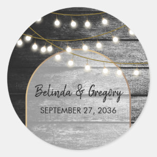 Sticker Rond Moderne Rustique Noir Bois Lumière Arc Mariage