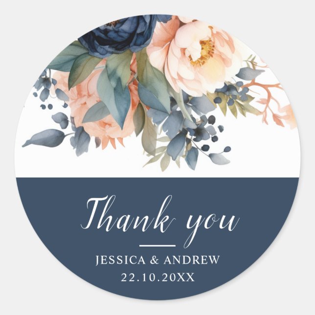 Sticker Rond moderne rustique rouge & bleu marine cadeau mariag (Devant)