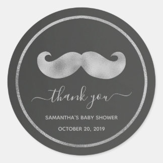 Sticker Rond Moderne simple Black Silver Merci de moustache