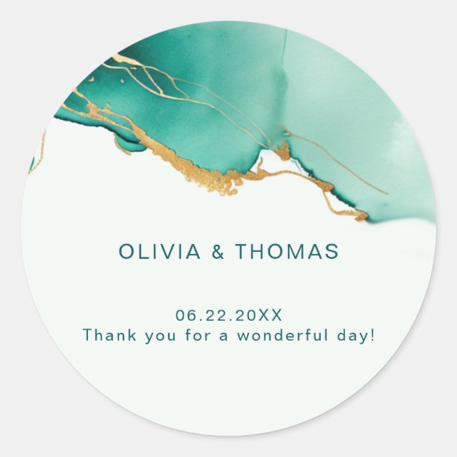 Sticker Rond Moderne simple Emerald Gold Beach Merci de mariage (Devant)