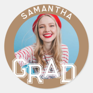 Sticker Rond Moderne Simple High School - Photo Graduation