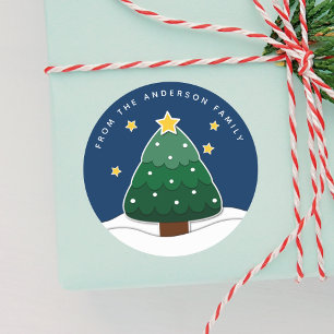 Sticker Rond Moderne Simple Papercut Stars Snowy Christmas Tree