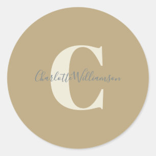 Sticker Rond Moderne Stylish Calligraphie Monogramme Nom Or