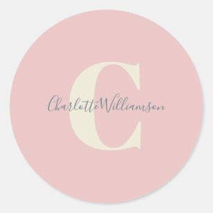Sticker Rond Moderne Stylish Calligraphie Monogramme Nom Rose