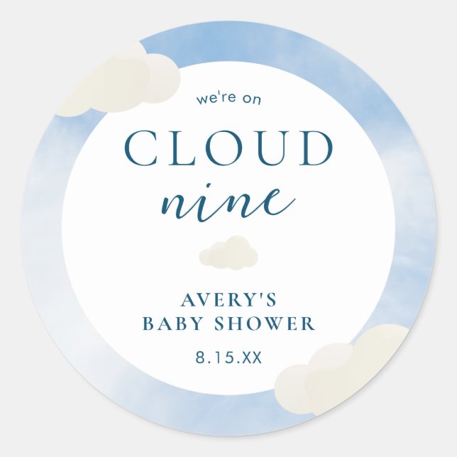 Sticker Rond Moderne sur nuage 9 Baby shower Favoriser (Devant)
