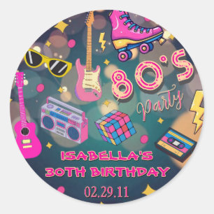 Sticker Rond Moderne tendance des années 80 Anniversaire de fêt