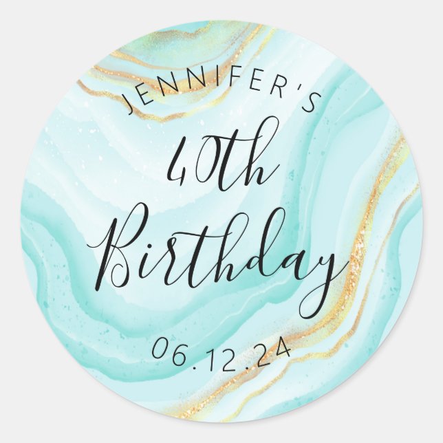 Sticker Rond Moderne Turquoise Parties scintillant aquarelle 40 (Devant)