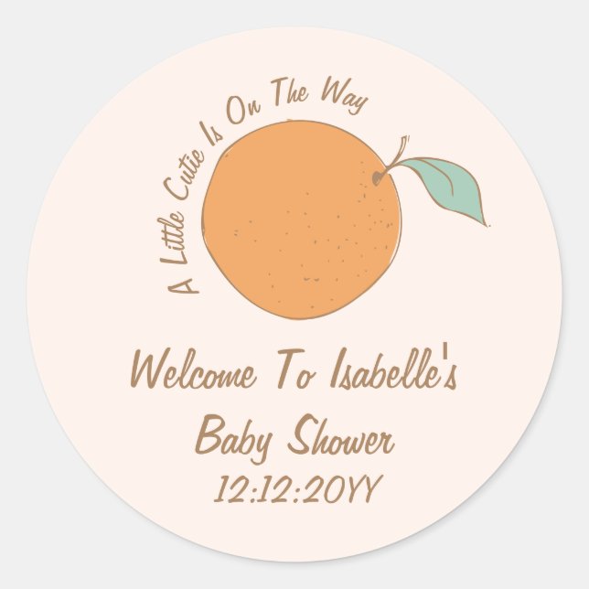 Sticker Rond Moderne Un Baby shower Orange Un Peu Cutie Accueil (Devant)