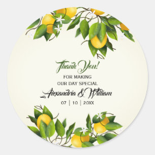 Sticker Rond Moderne Vintage Merci Citron   Mariage