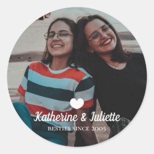 Sticker Rond Moderne White Heart Meilleur Ami Photo