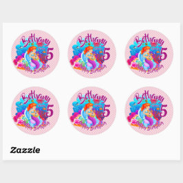 Sticker Rond Modifier le nom d'âge Mermaid Anniversaire Fête Pe