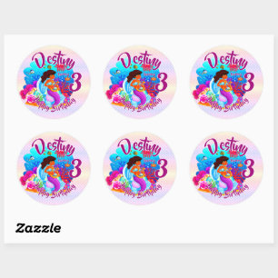 Sticker Rond Modifier le nom d'âge Mermaid Anniversaire Fête Pe