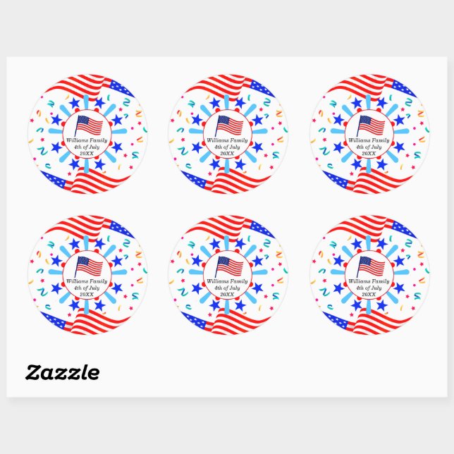Sticker Rond Modifier tout texte USA Flag Independence Day 4 ju (Feuille)