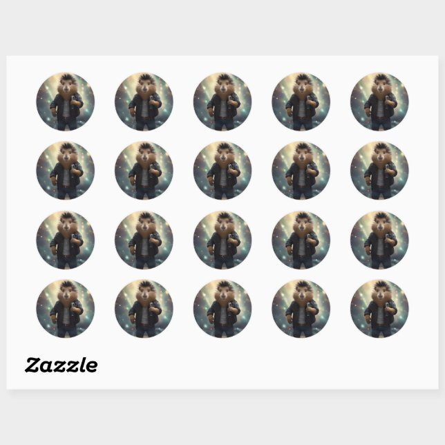 Sticker Rond "Mohawk Capybara : Rockin' the River !" (Feuille)