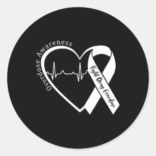 Sticker Rond Mois de la sensibilisation aux surdoses Cœur Ruban