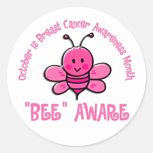 Sticker Rond Mois de sensibilisation au cancer du sein Abeille  (Devant)