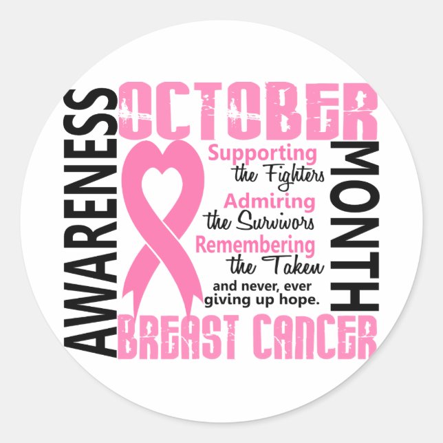 Sticker Rond Mois de sensibilisation au cancer du sein Coeur 1, (Devant)