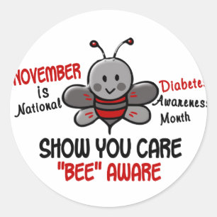 Sticker Rond Mois de sensibilisation au diabète Abeille 1,1