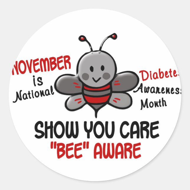 Sticker Rond Mois de sensibilisation au diabète Abeille 1,1 (Devant)
