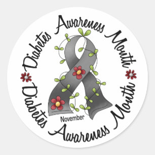 Sticker Rond Mois de sensibilisation au diabète Ruban de fleurs