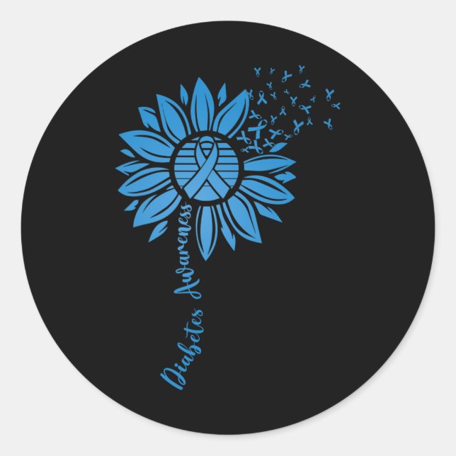 Sticker Rond Mois de sensibilisation au diabète Tournesol bleu  (Devant)