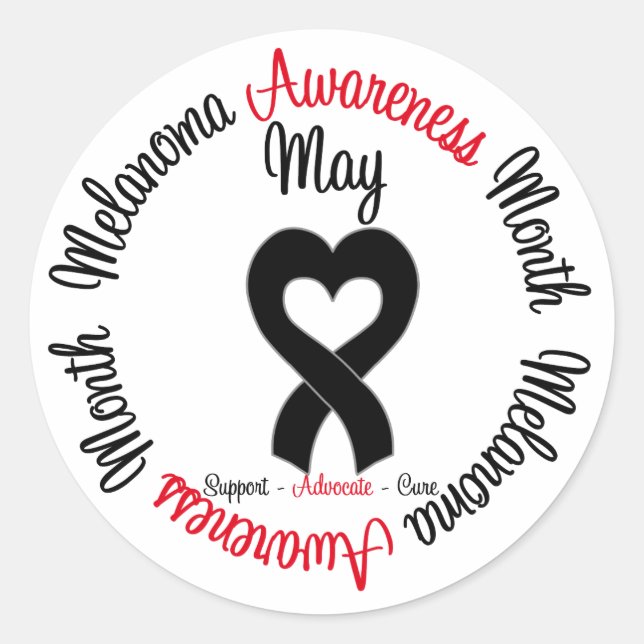 Sticker Rond Mois de sensibilisation au mélanome Ruban cardiaqu (Devant)