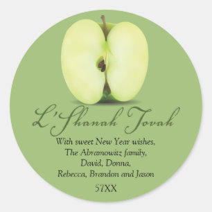 Sticker Rond Moitié d'Apple vert Rosh Hashanah