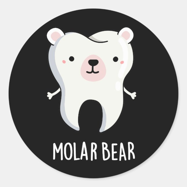 Sticker Rond Molar Bear Funny Dot Pun Dark BG (Devant)