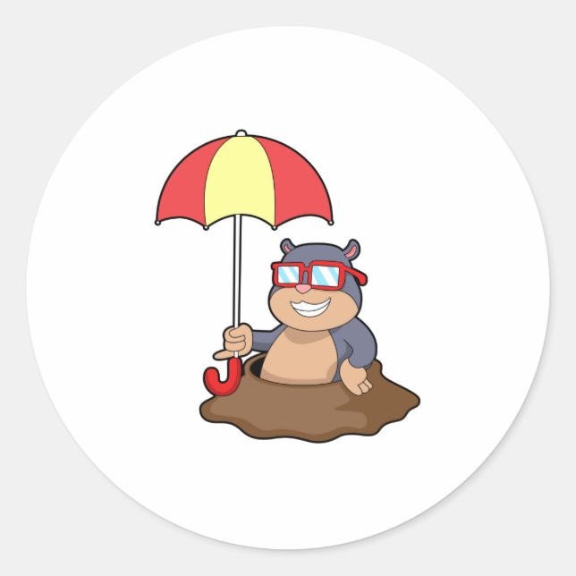 Sticker Rond Mole à la pluie avec parapluie (Devant)