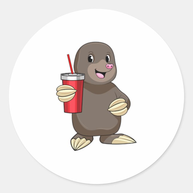 Sticker Rond Mole avec tasse à boire (Devant)