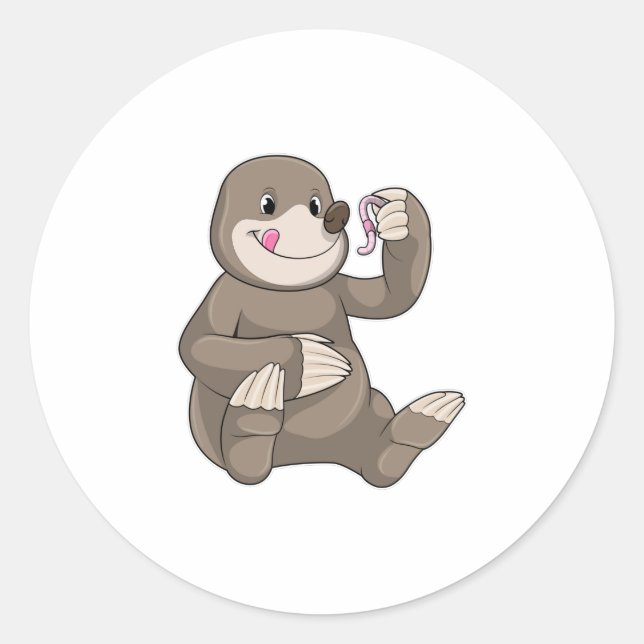 Sticker Rond Mole avec ver de terre (Devant)