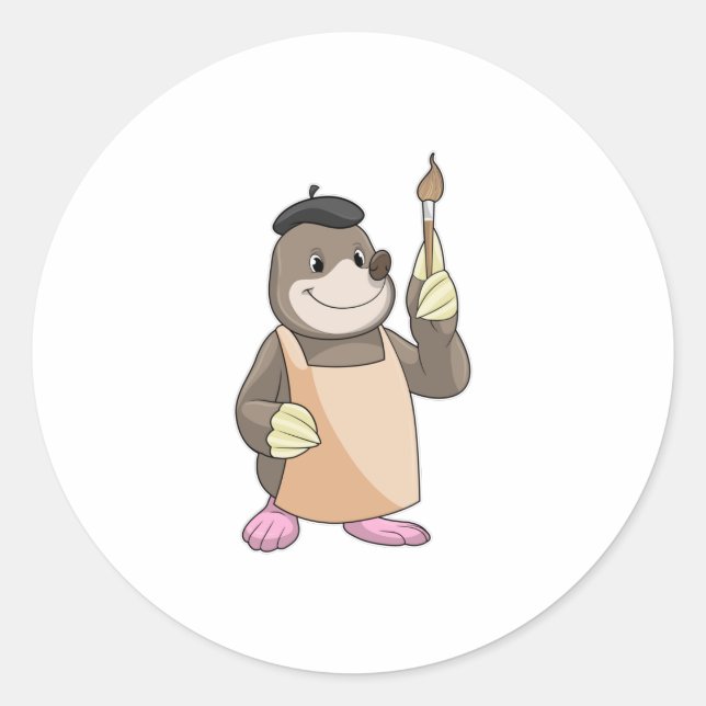Sticker Rond Mole comme Peintre avec pinceau (Devant)