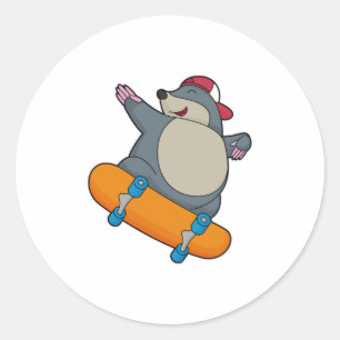 Sticker Rond Mole en skate avec skateboard