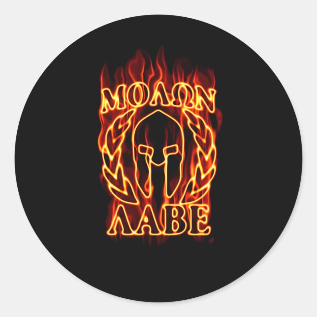 Sticker Rond Molon Labe Laurels guerrier spartiate en feu (Devant)