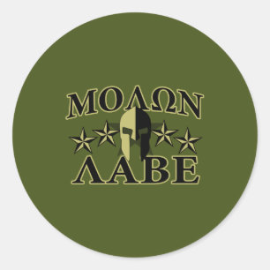 Sticker Rond Molon Labe Spartiate 5 étoiles Olive Green
