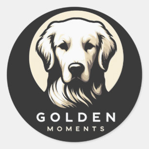 Sticker Rond Moments d'or Minimalisme élégant Golden Retriever