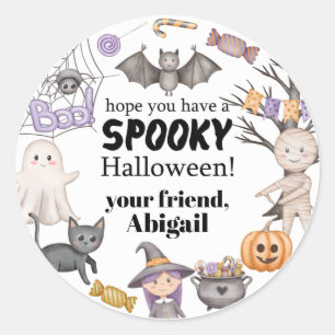 Sticker Rond Momie Fantôme Sorcière Halloween