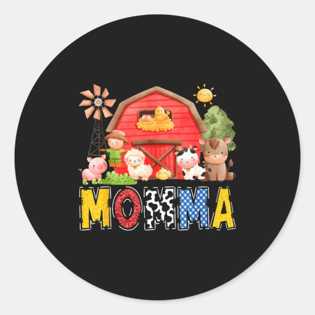 Sticker Rond Momma Red Farm Cow Birthday Boy Matching Family Pa (Devant)
