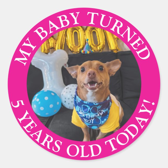 Sticker Rond Mon bébé a eu 5 ans aujourd'hui (Devant)