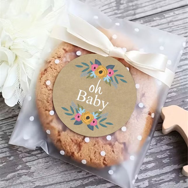 Sticker Rond Mon bébé ! Baby shower de couronnes florales Kraft (Créateur téléchargé)